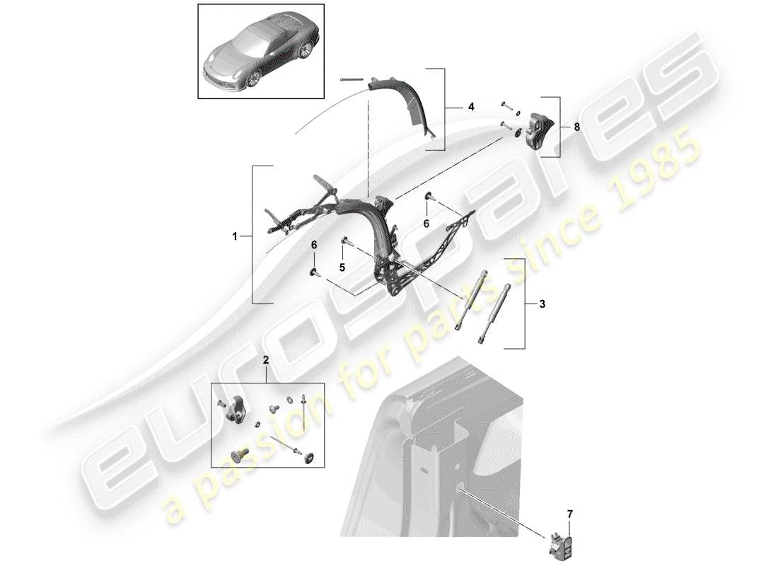 porsche 2018 (991-2 r/gt3/rs) cadre supérieur schéma des pièces