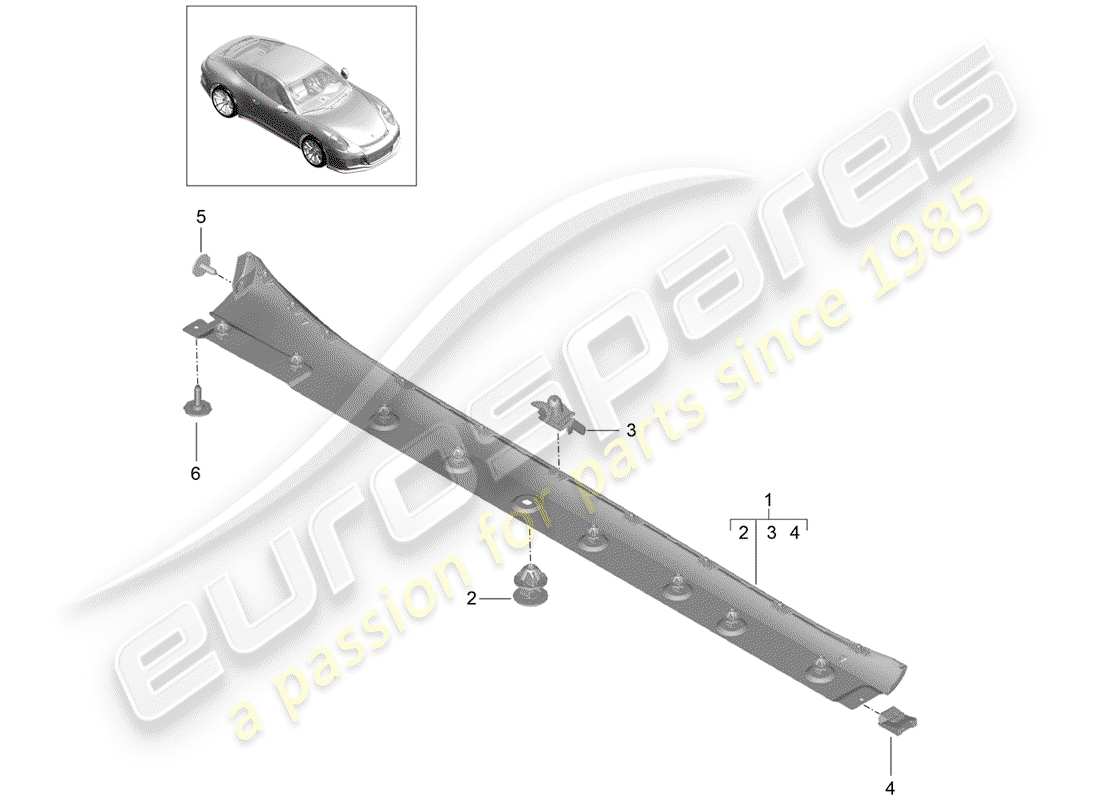 porsche 2015 (991-1 r/gt3/rs) garniture de membre latéral schéma des pièces