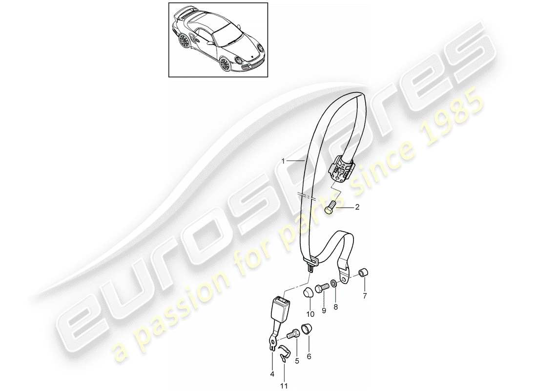 porsche 2012 (997-2 turbo / gt2 rs) ceinture de sécurité schéma des pièces