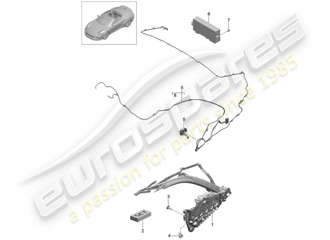 porsche 991 turbo (2020) diagramme des pièces du cadre supérieur