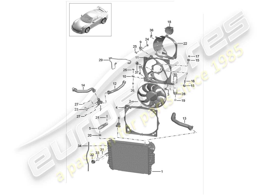 porsche 2015 (991-1 r/gt3/rs) refroidissement par eau schéma des pièces