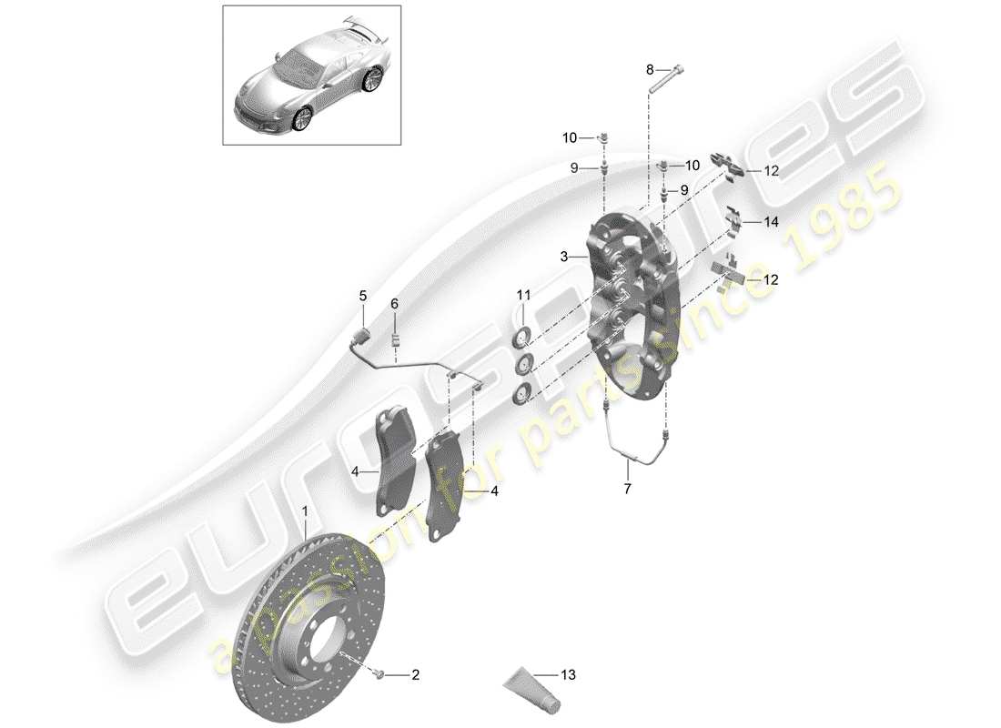 porsche 2014 (991-1 r/gt3/rs) freins à disque schéma des pièces