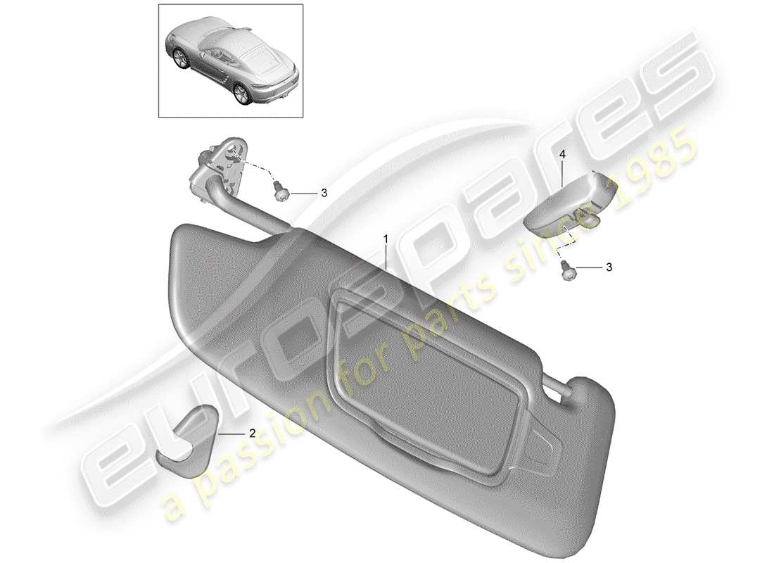 porsche 2018 (718 cayman) diagramme des pièces des pare-soleil