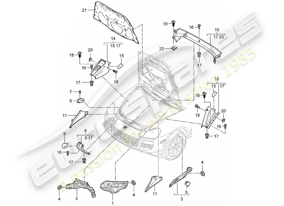porsche 2009 (cayenne e1 9pa) absorbeur de bruit schéma des pièces