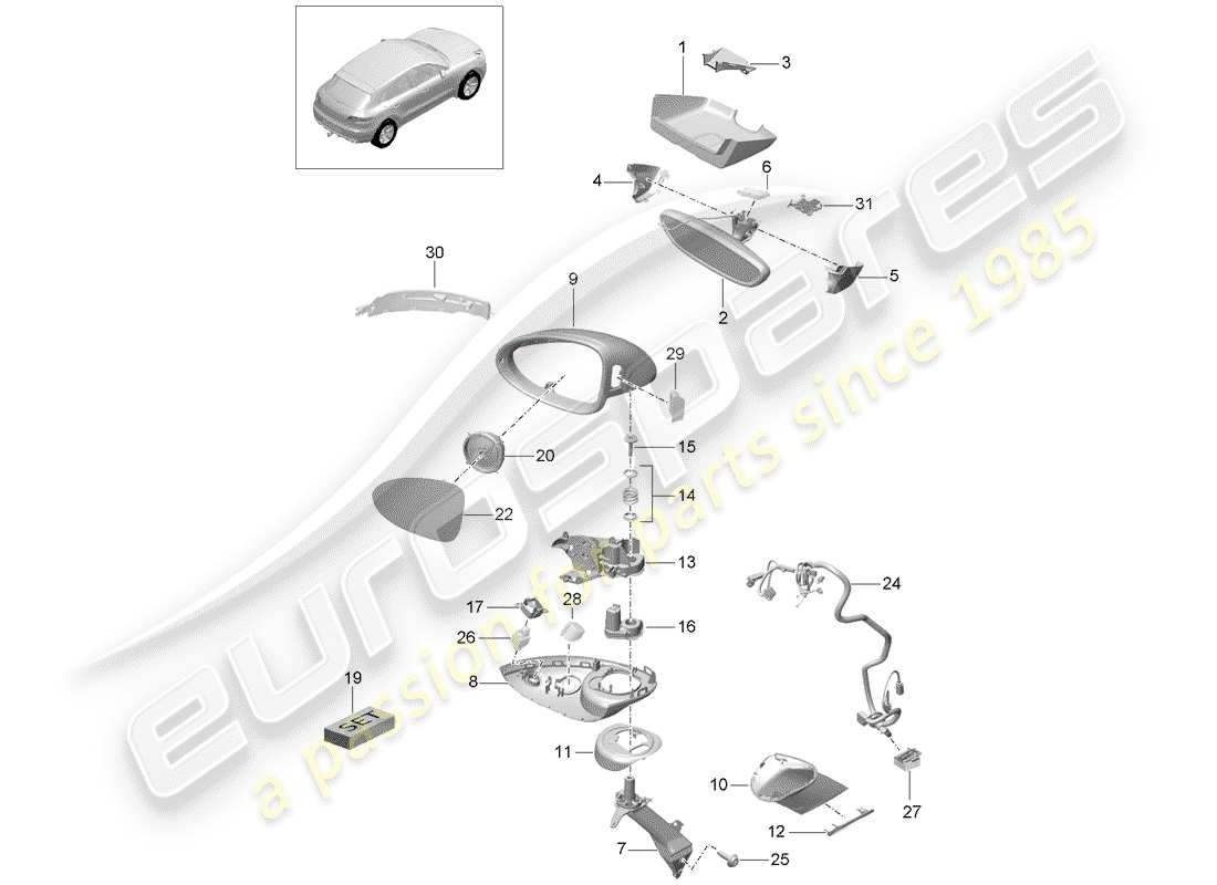 porsche 2019 (macan) schéma des pièces du rétroviseur intérieur