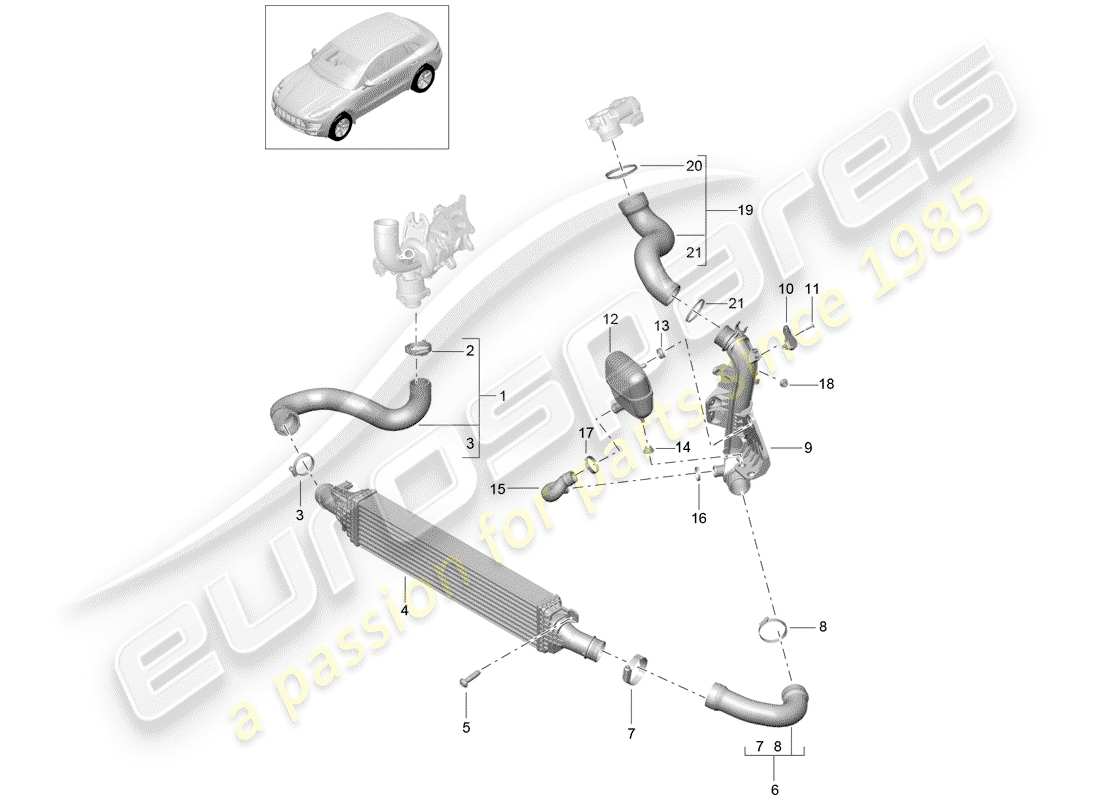 porsche 2015 (macan) refroidisseur d'air schéma des pièces