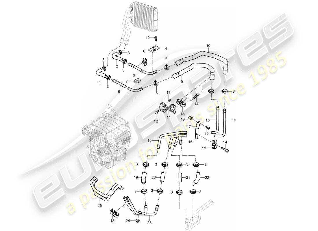 porsche 2006 (cayenne e1 9pa) climatisation/chauffage/aux. schéma des pièces du chauffage