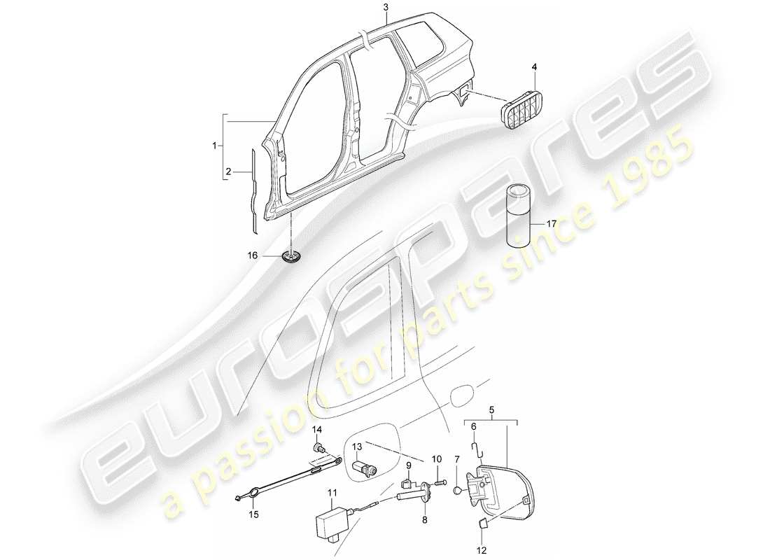 porsche 2004 (cayenne e1 9pa) panneau latéral schéma des pièces