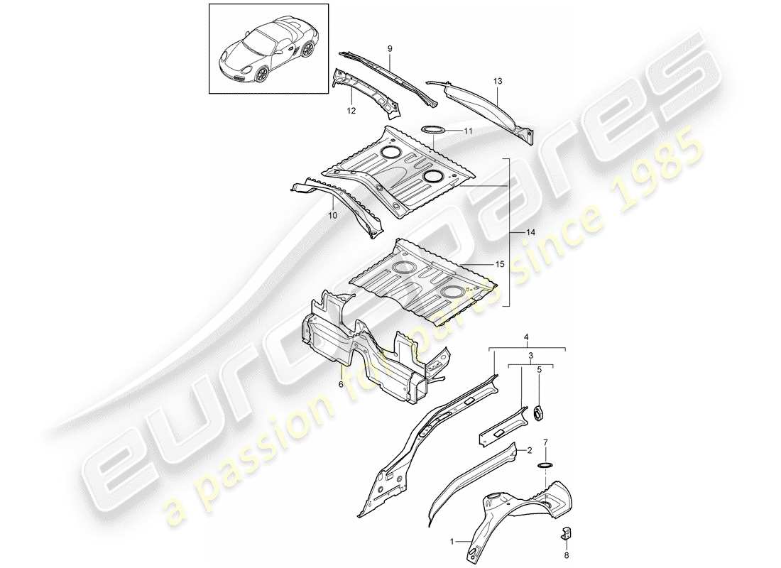 porsche 2010 (987 boxster) extrémité arrière schéma des pièces