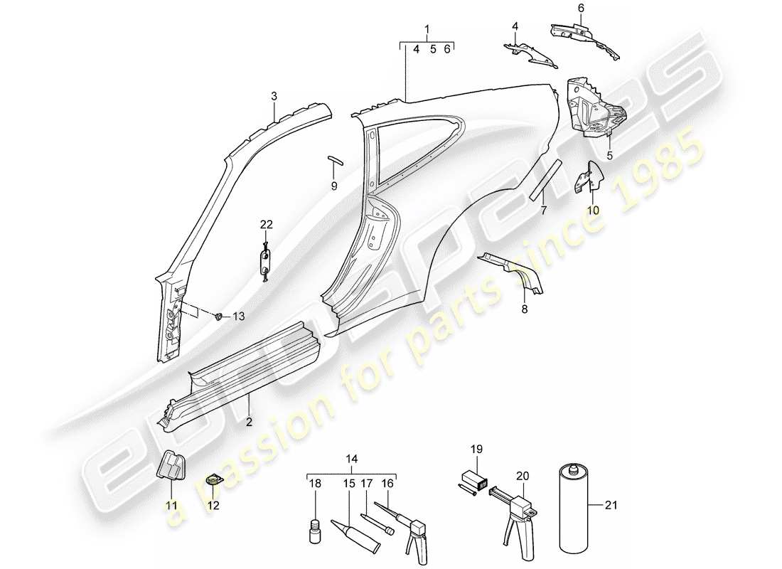 porsche 2011 (997-2) panneau latéral schéma des pièces