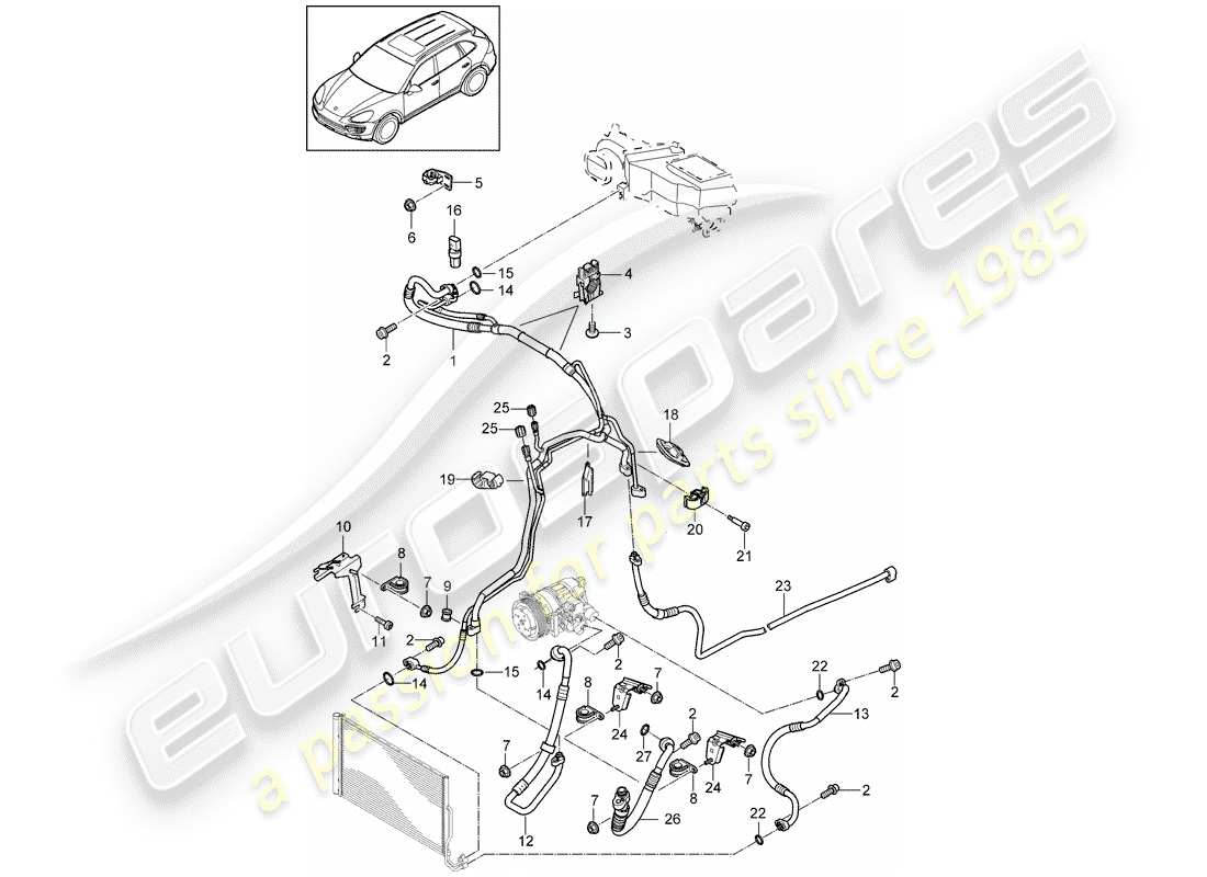 porsche 2018 (cayenne e2 92a) circuit frigorifique schéma des pièces