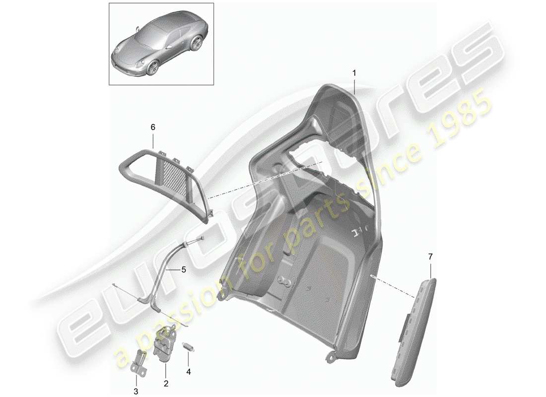 porsche 2014 (991-1) coque de dossier schéma des pièces