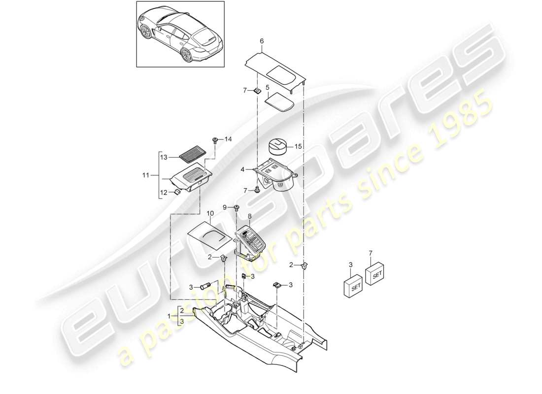 porsche 2010 (cayenne e1 9pa) console centrale version centrale business schéma des pièces
