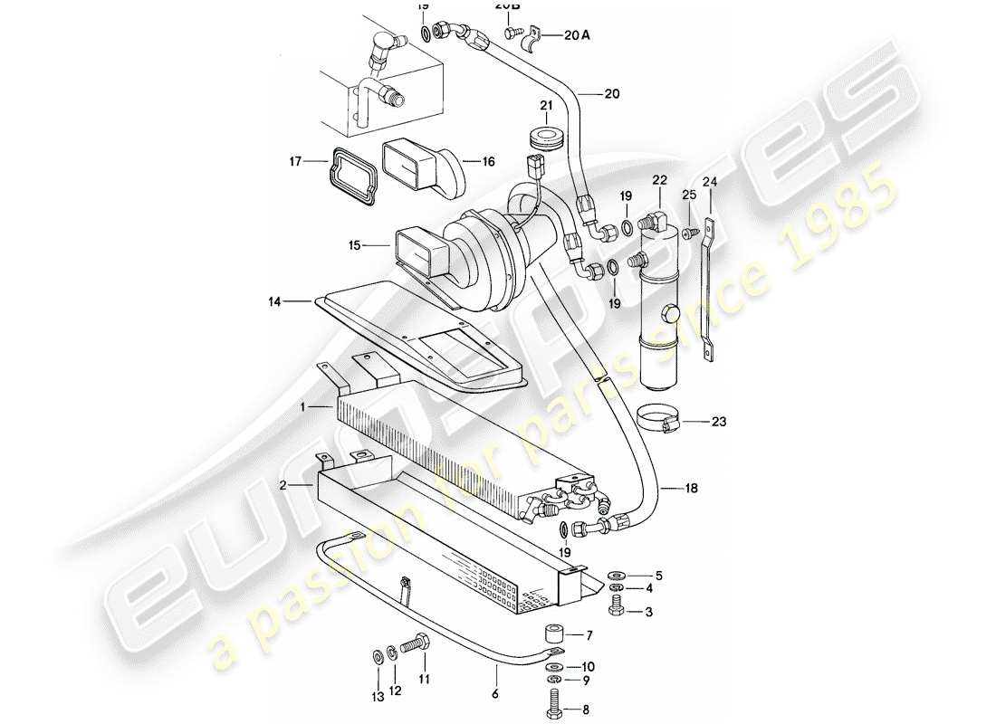 porsche 1986 (911) condensateur - ligne réfrigérant - accessoires et autres schéma des pièces