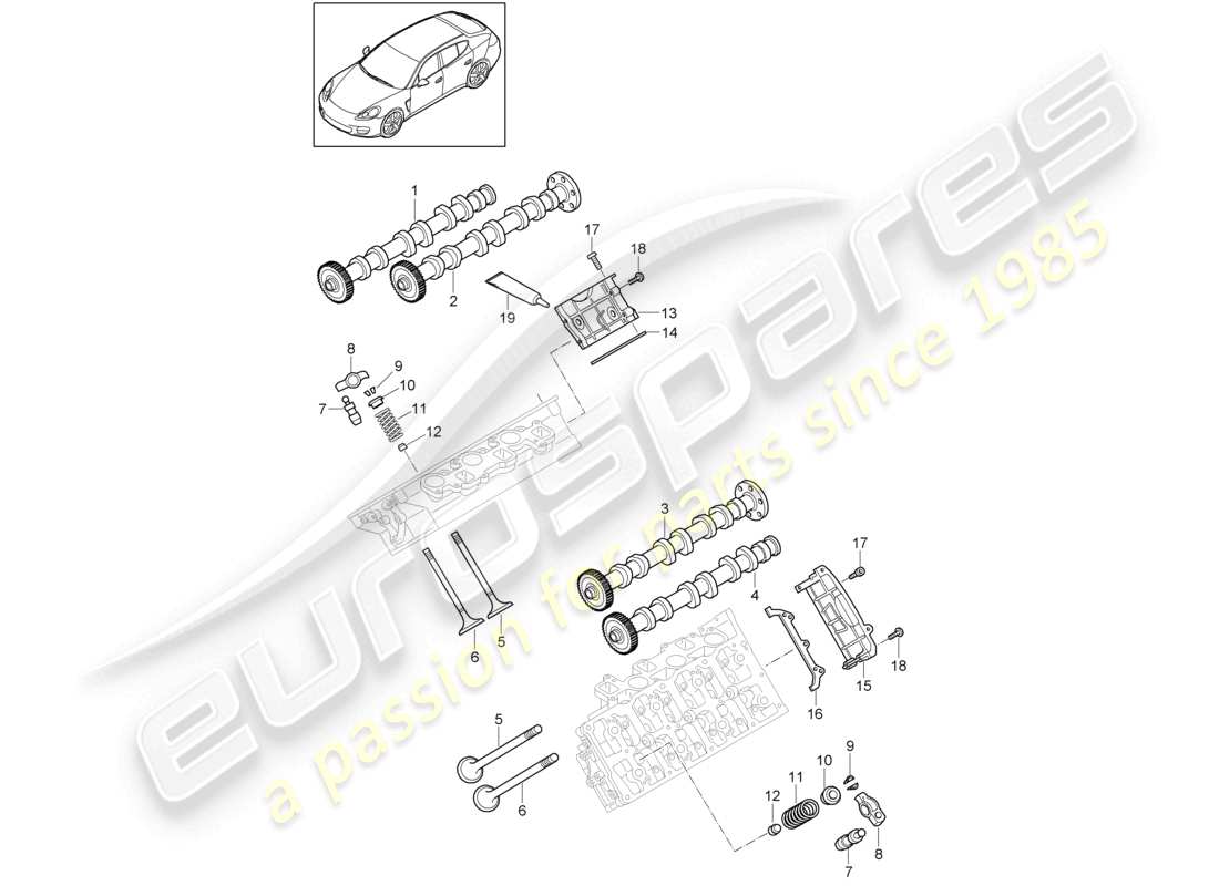 porsche 2010 (cayenne e1 9pa) arbre à cames, couvercle de soupapes schéma des pièces