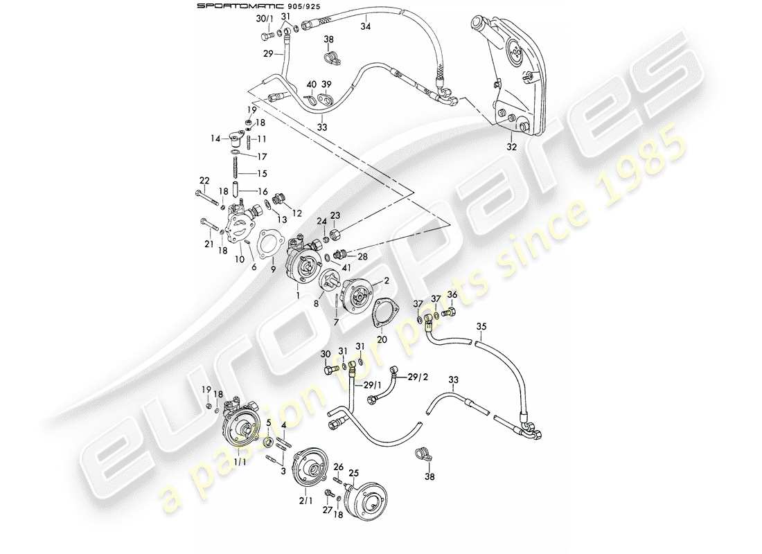porsche 1973 (911) alimentation en huile - pour - convertisseur de couple - sportomatic - d - mj 1973>> schéma des pièces