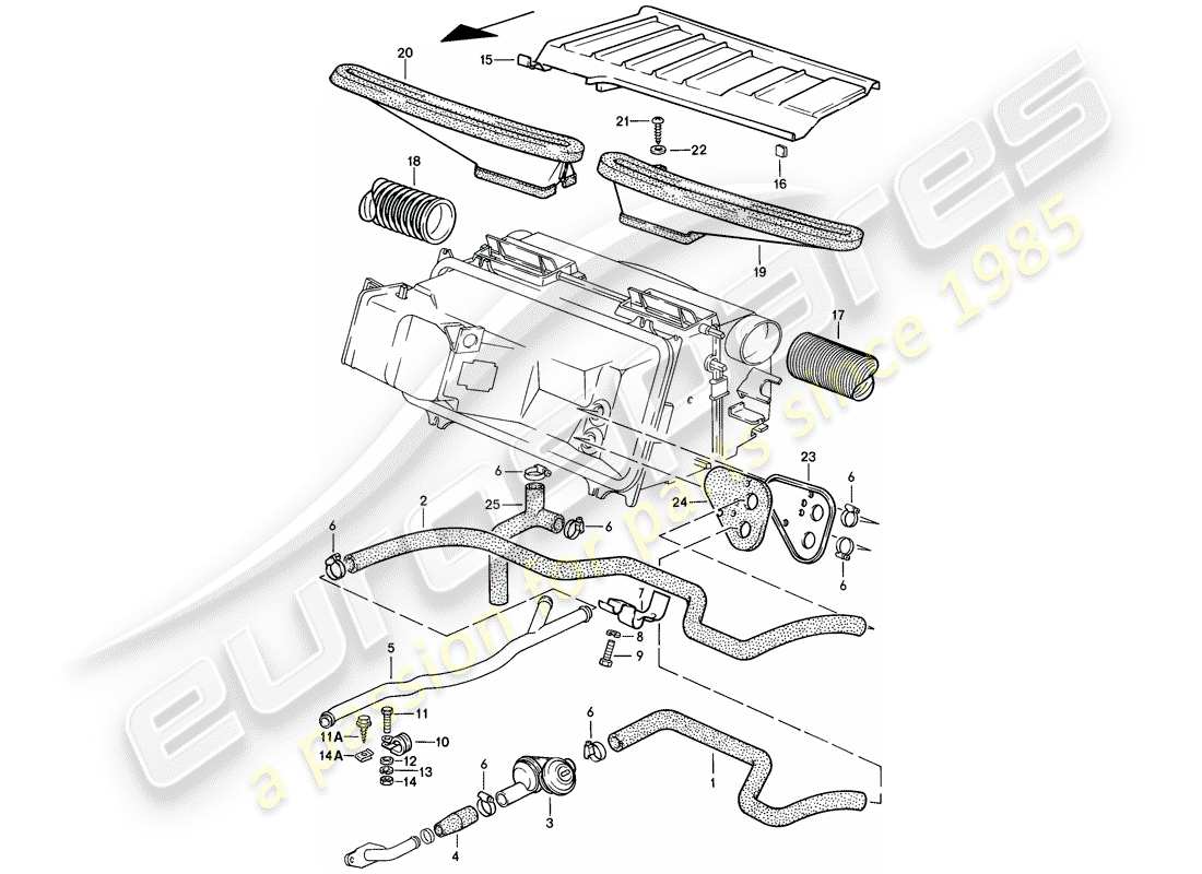 porsche 1986 (928) tuyau de chauffage - conduit d'air schéma des pièces