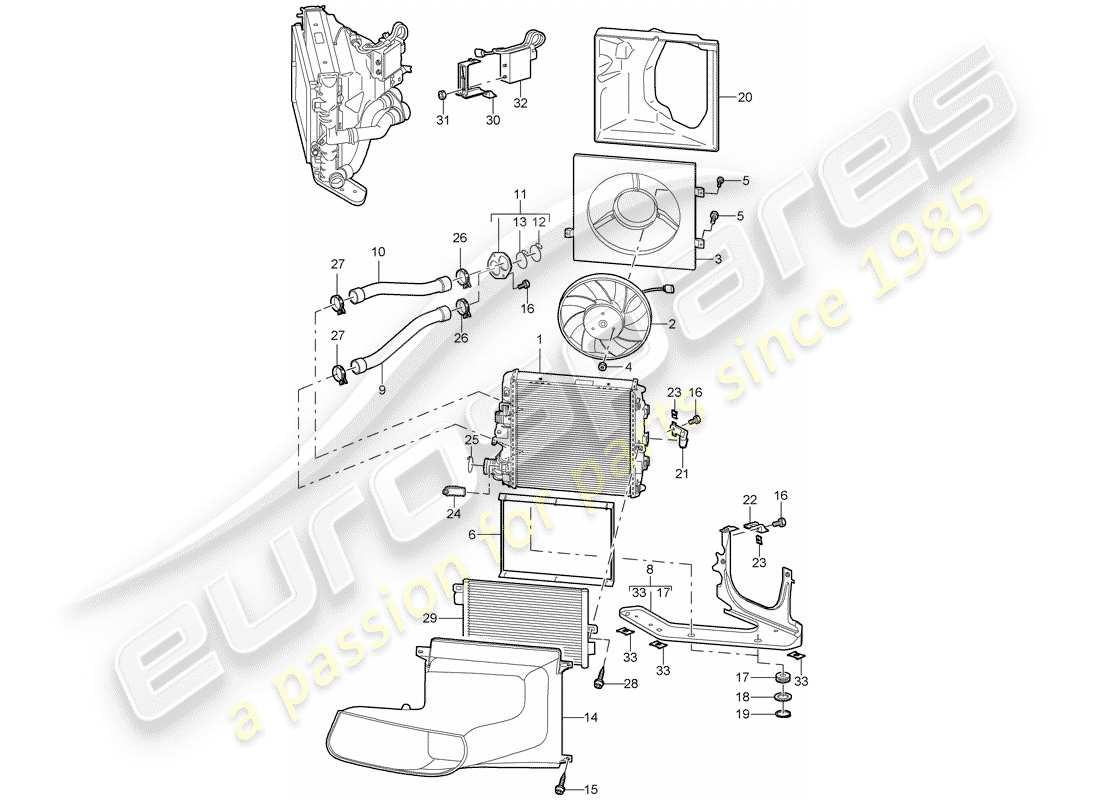 porsche 2008 (997-1 gt3) refroidissement par eau 3 schéma des pièces