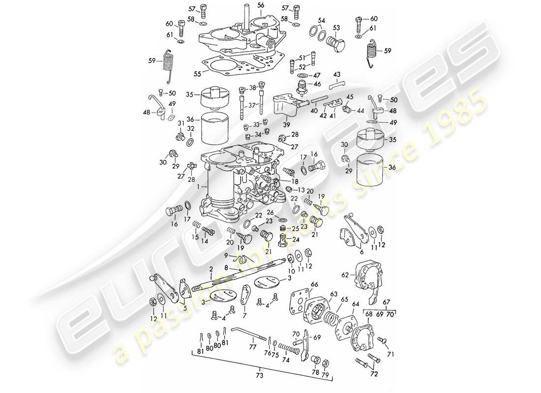 porsche 1962 (356b/356c) pièces uniques - pour - carburateur - solex-40 pii-4/44 pii-4 schéma des pièces