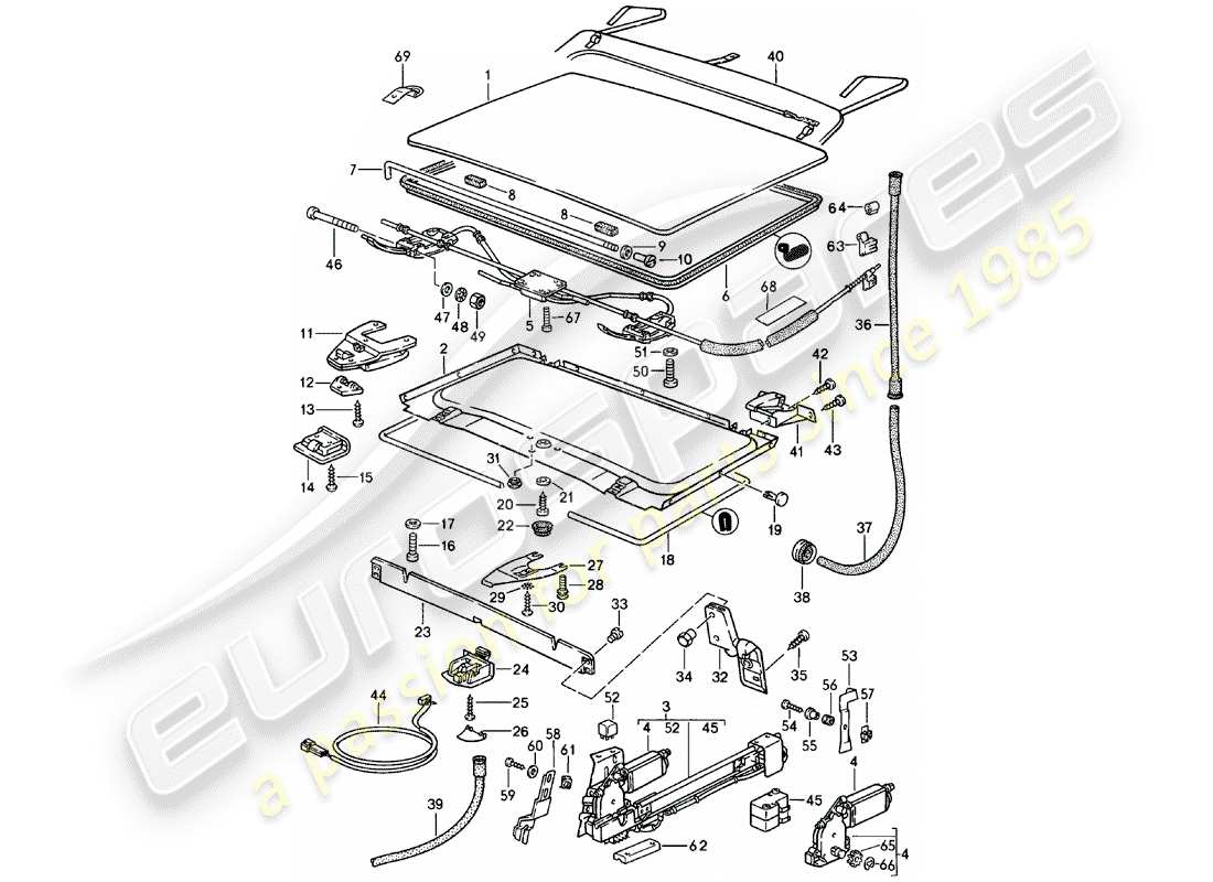 porsche 1983 (924) toit levable - d - mj 1984>> schéma des pièces