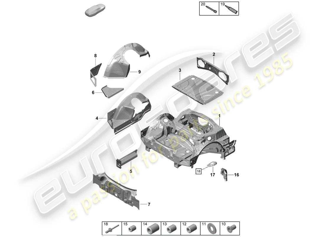 porsche 2020 (718 boxster spyder) extrémité arrière schéma des pièces