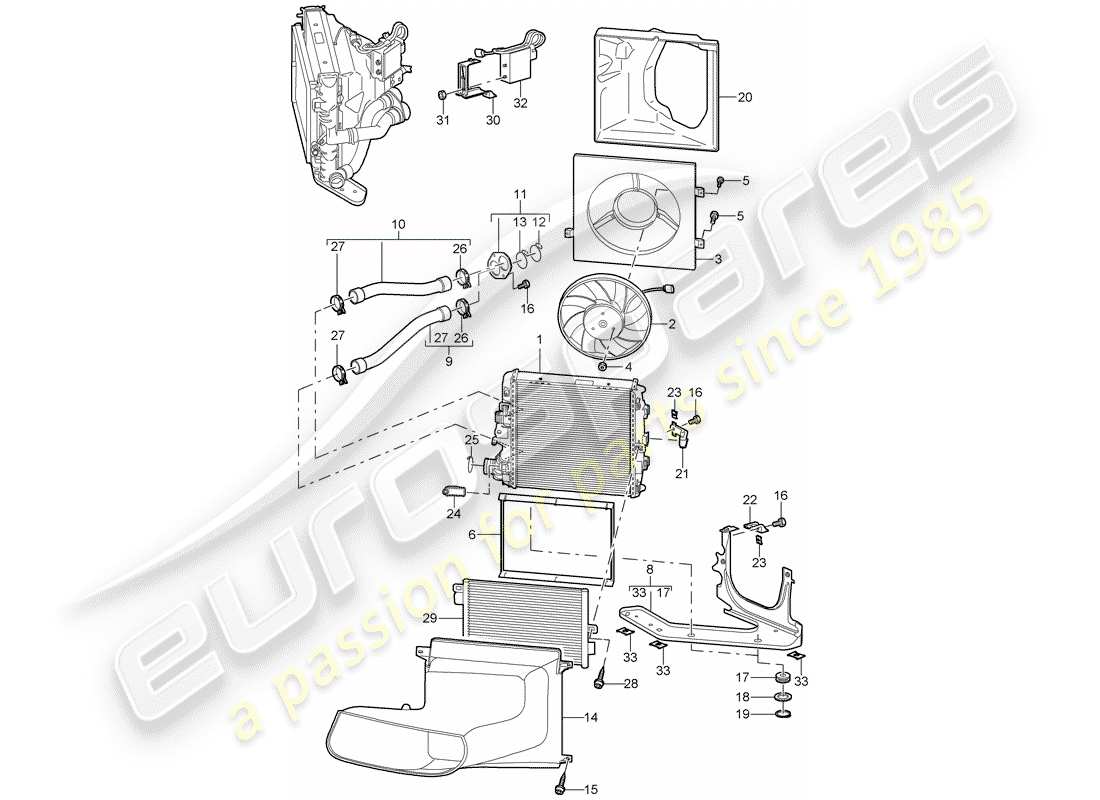 porsche 2007 (997-1 gt3) refroidissement par eau 3 schéma des pièces