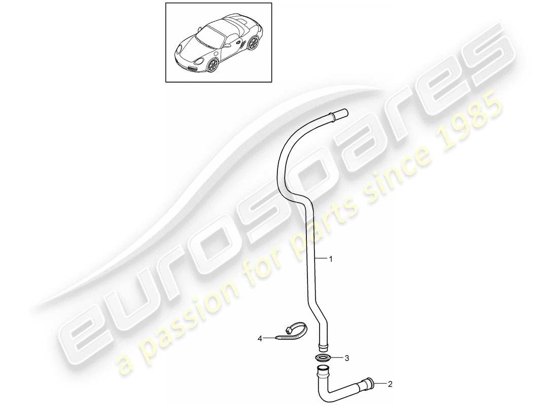 porsche 2010 (987 boxster) tuyau d'évacuation d'eau schéma des pièces