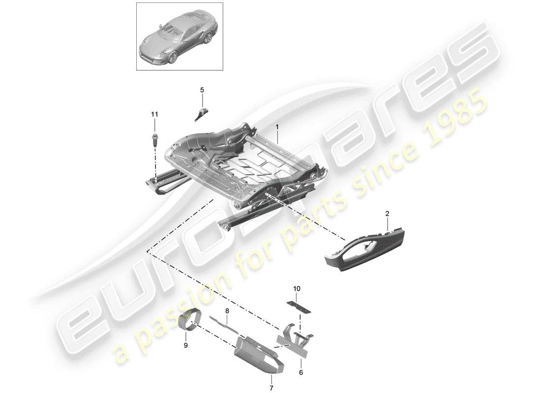 porsche 2016 (991-1 turbo) cadre de siège schéma des pièces