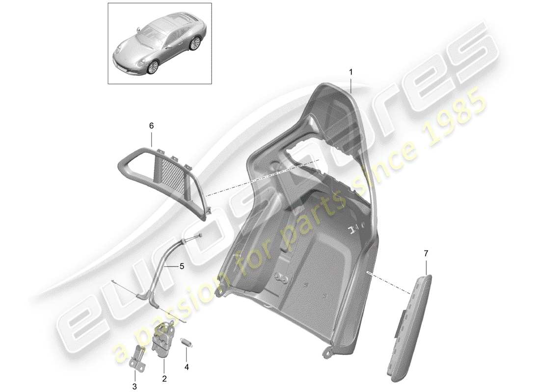 porsche 2017 (991-2) coque de dossier schéma des pièces