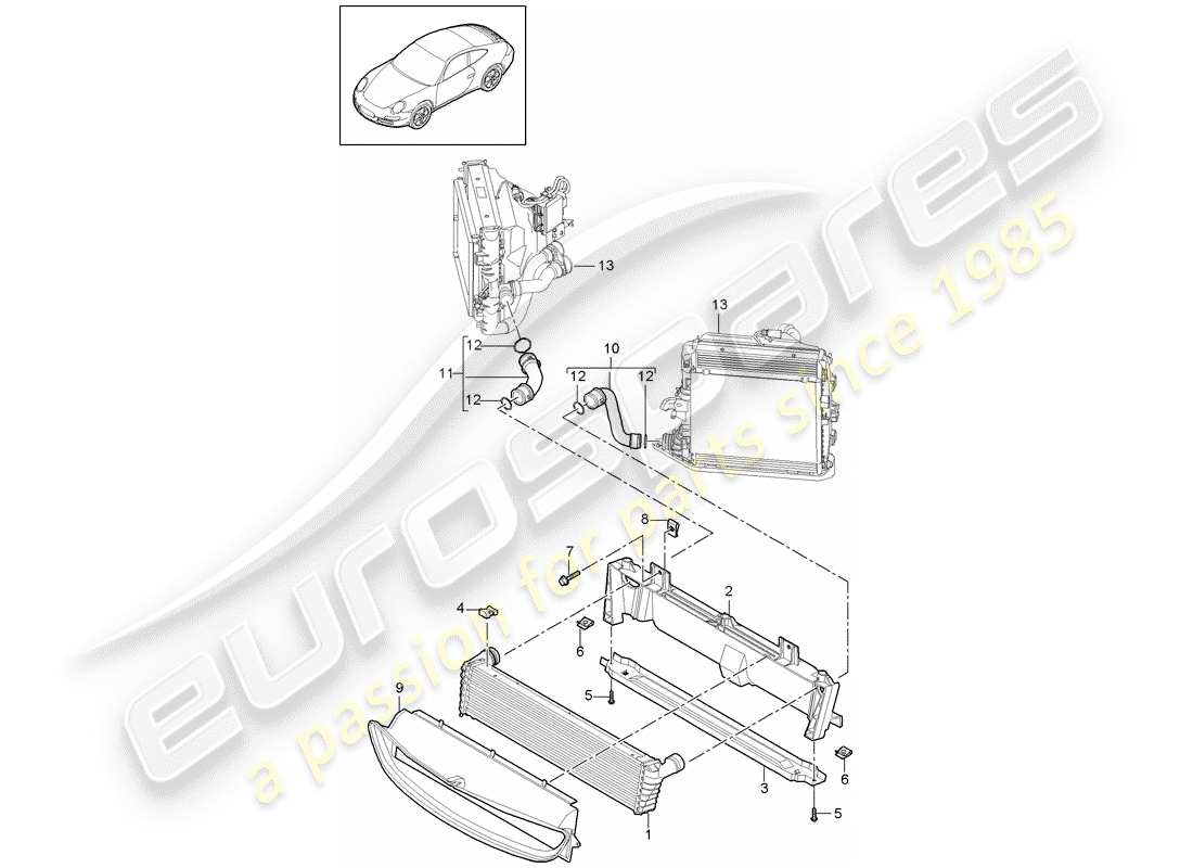 porsche 2012 (997-2) radiateur schéma des pièces