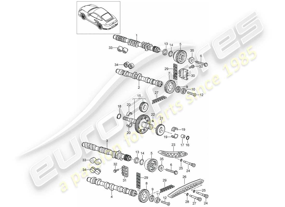 porsche 2008 (997-1 turbo / gt2) commande de soupape schéma des pièces