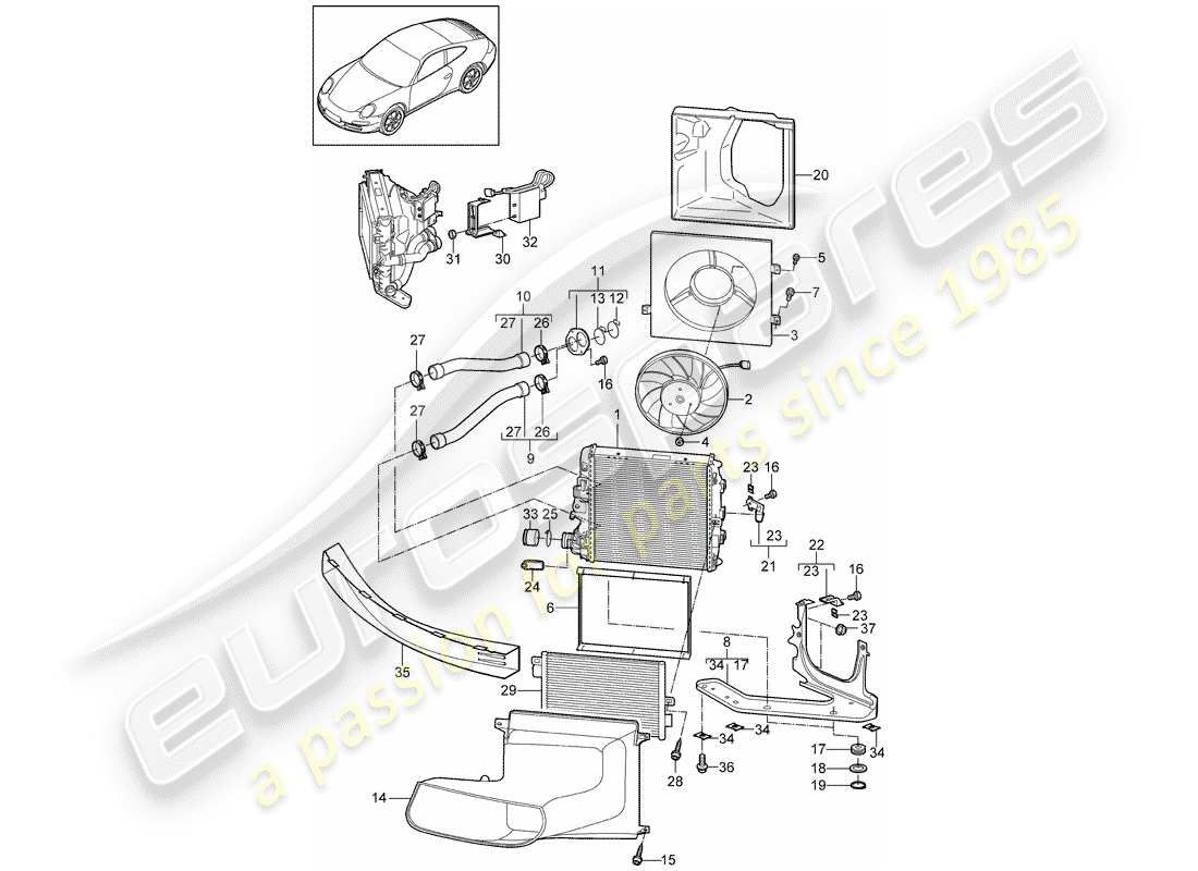 porsche 2011 (997-2) refroidissement par eau 3 schéma des pièces