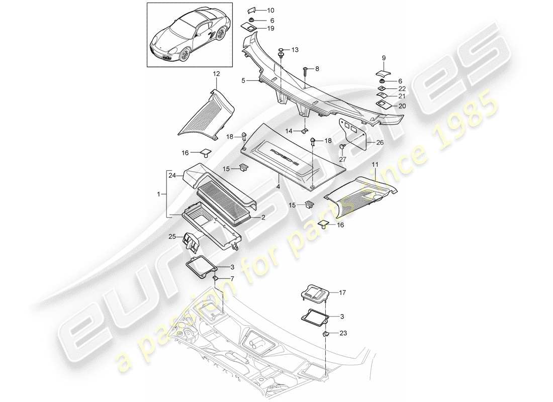porsche 2008 (987 cayman) filtre à particules schéma des pièces