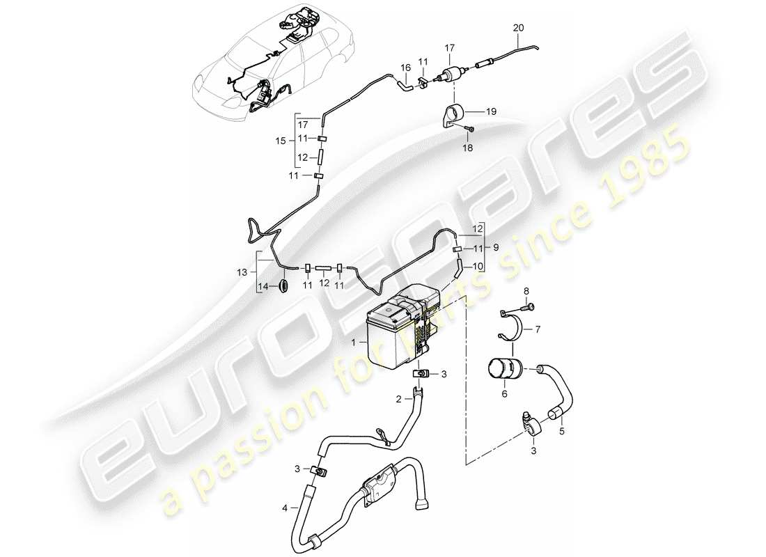 porsche 2003 (cayenne e1 9pa) chauffage supplémentaire schéma des pièces
