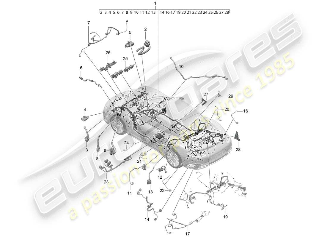 porsche 991 turbo (2016) faisceaux de câbles schéma des pièces