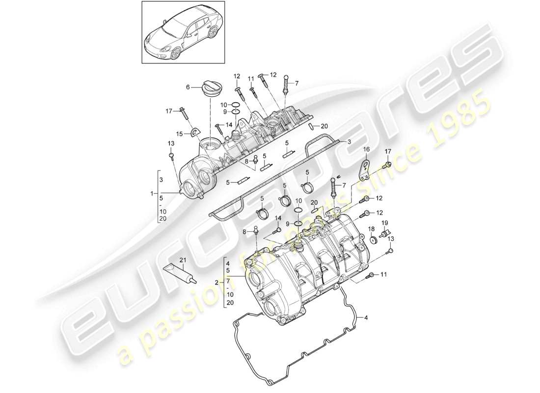 porsche 2010 (cayenne e1 9pa) couvercle de soupape schéma des pièces
