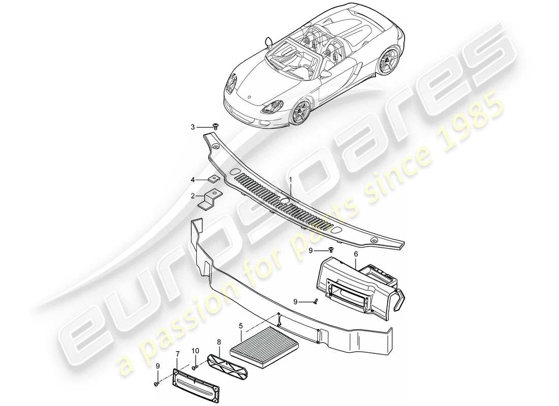 porsche 2006 (carrera gt) couvercle - boite a eau - filtre a particules schéma des pièces