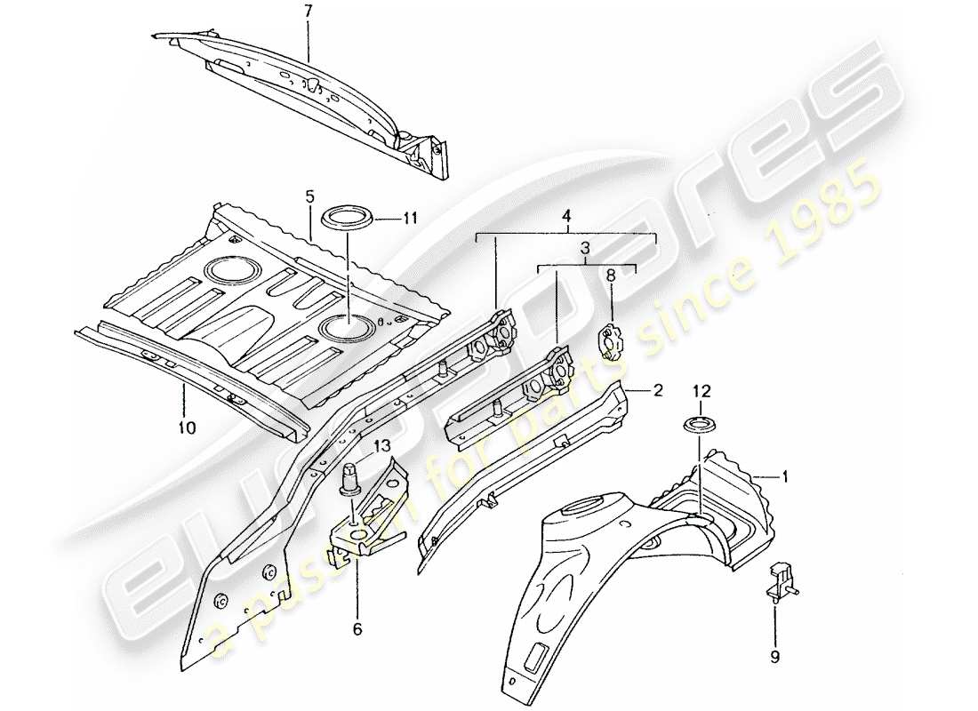 porsche 2004 (986 boxster) extrémité arrière - pièces individuelles schéma des pièces