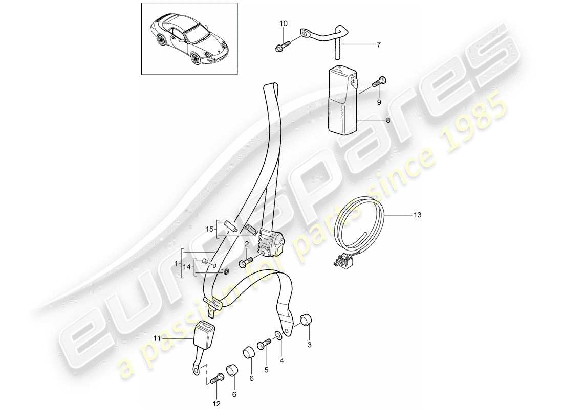 porsche 2011 (997-2) ceinture de sécurité schéma des pièces