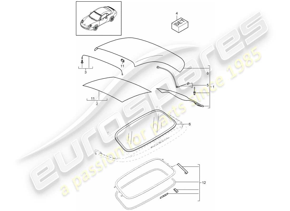 porsche 2011 (997-2) revêtement de capote schéma des pièces