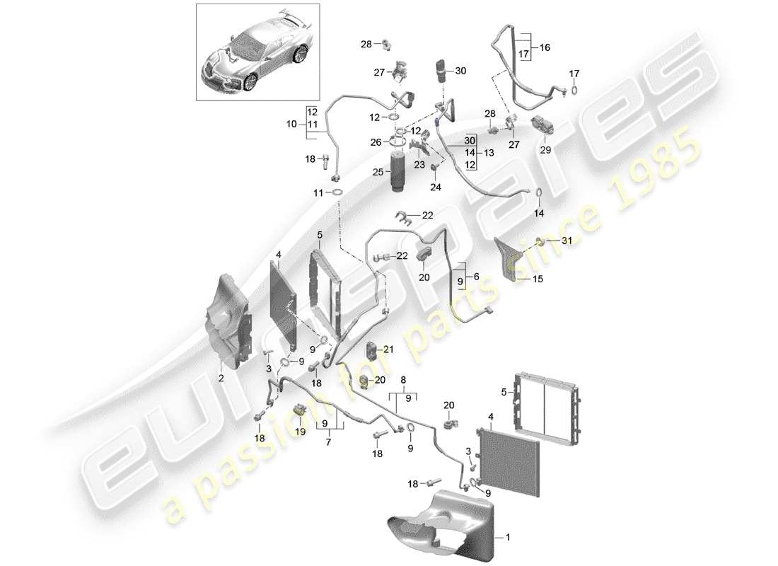 porsche 2019 (991-2 r/gt3/rs) circuit réfrigérant schéma des pièces