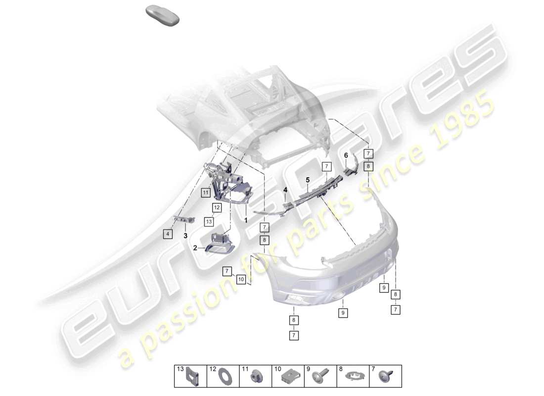 porsche 2019 (992-1) fixations de pare-chocs arrière 911 dakar schéma des pièces