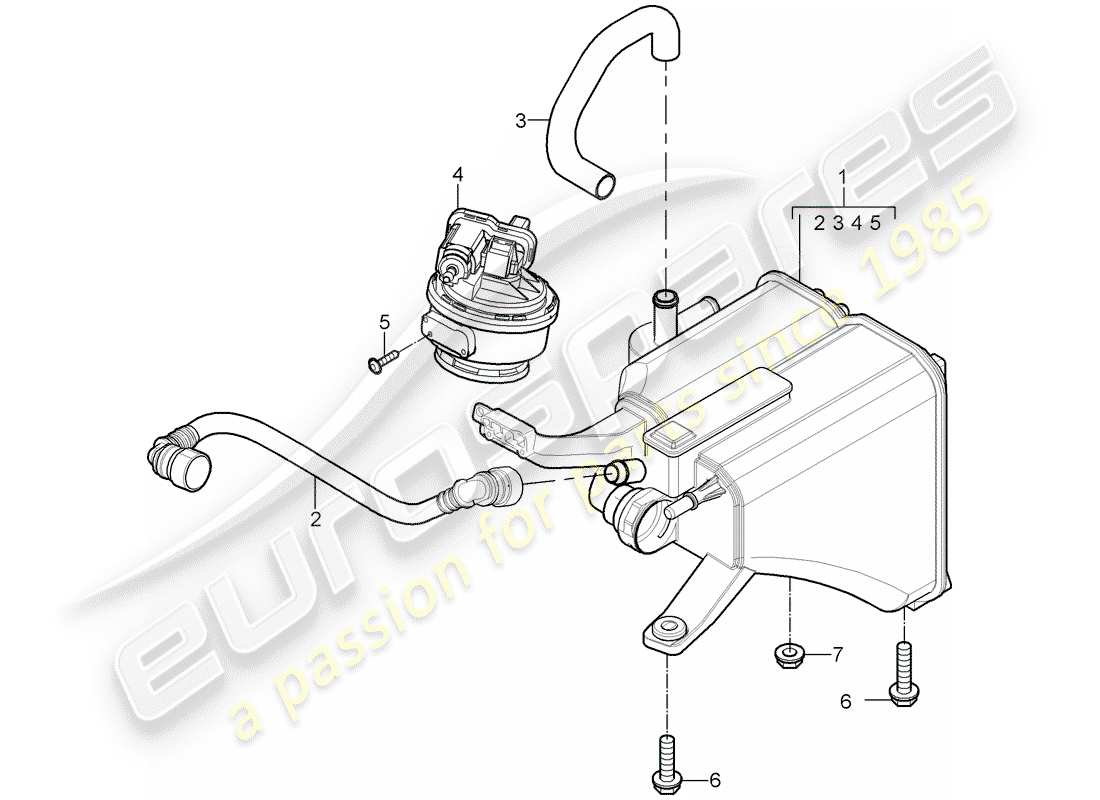 porsche 2004 (cayenne e1 9pa) schéma des pièces du réservoir d'émission par évaporation