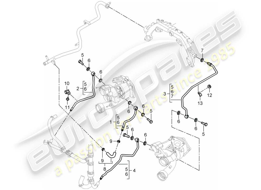 porsche 2008 (cayenne e1 9pa) turbocompresseur de gaz d'échappement schéma des pièces