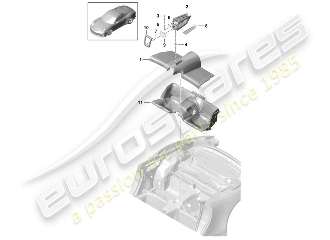 porsche 2020 (991-2 r/gt3/rs) couvrir le puits du siège arrière schéma des pièces