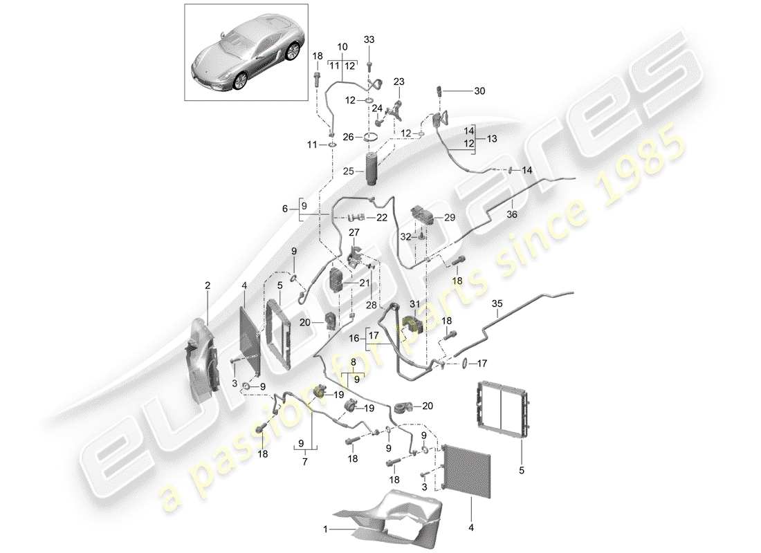 porsche 2015 (981 cayman) circuit réfrigérant schéma des pièces