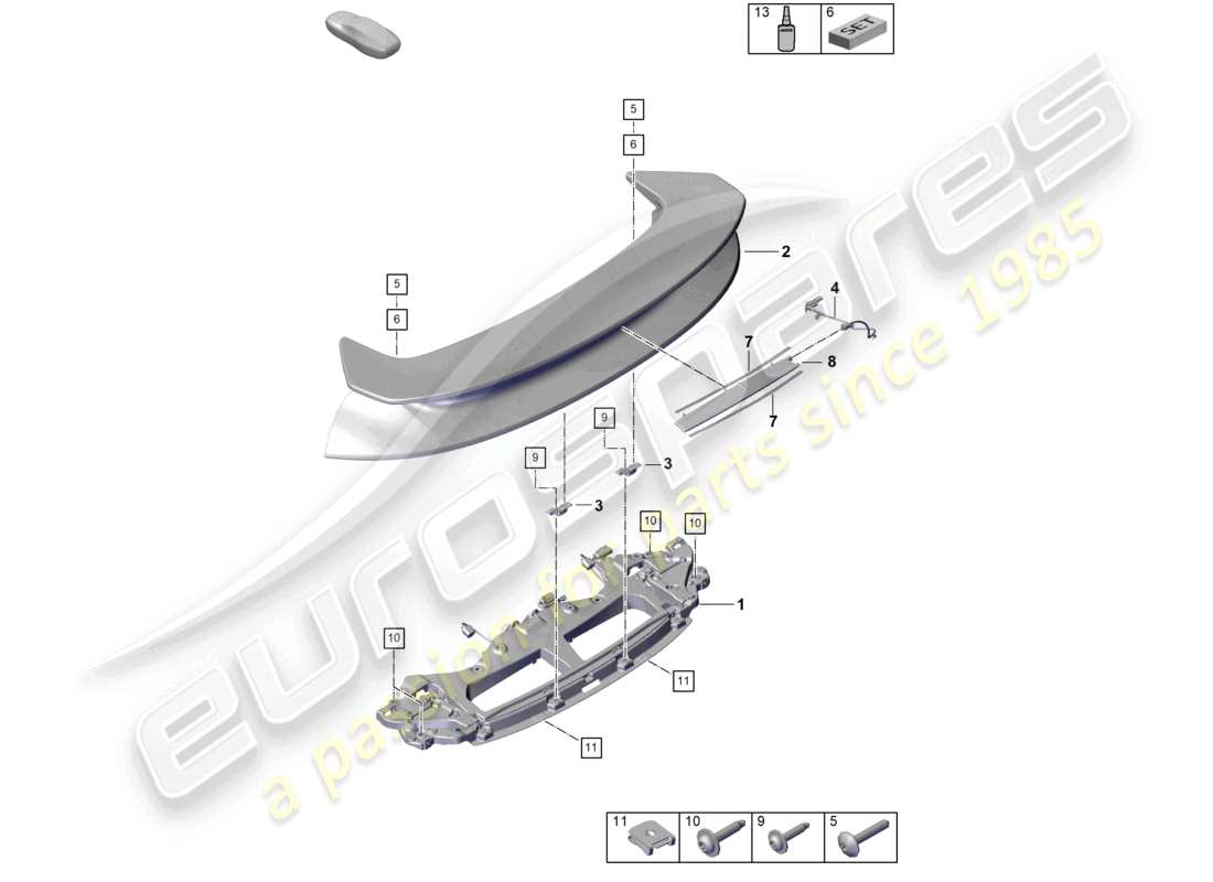 porsche 2019 (992-1) aileron arrière 911 dakar schéma des pièces