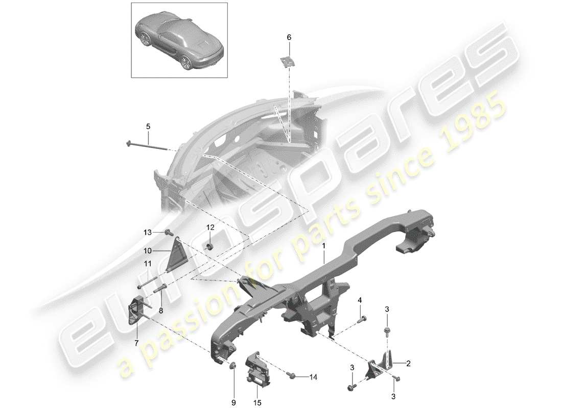 porsche 2016 (981 boxster spyder) cadre de retenue schéma des pièces