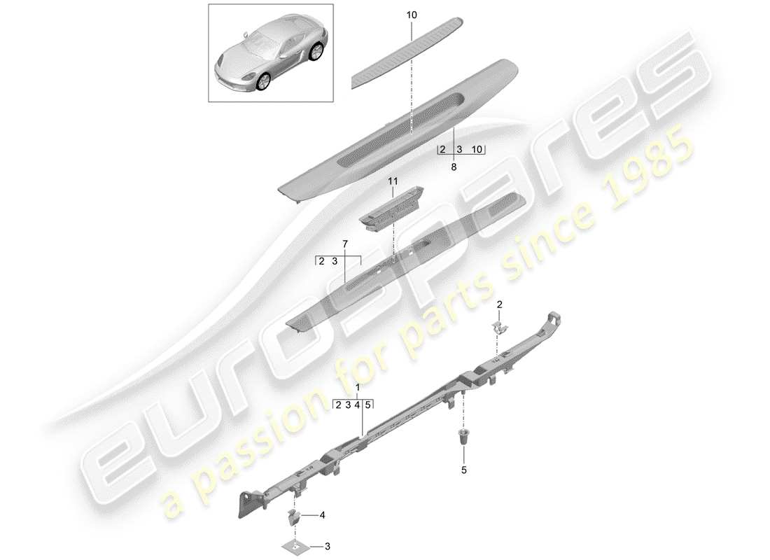 porsche 2020 (718 cayman) diagramme des pièces de doublure