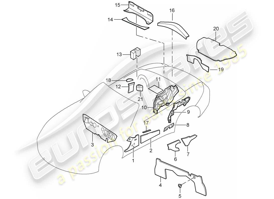 porsche 2010 (987 boxster) coque du corps schéma des pièces